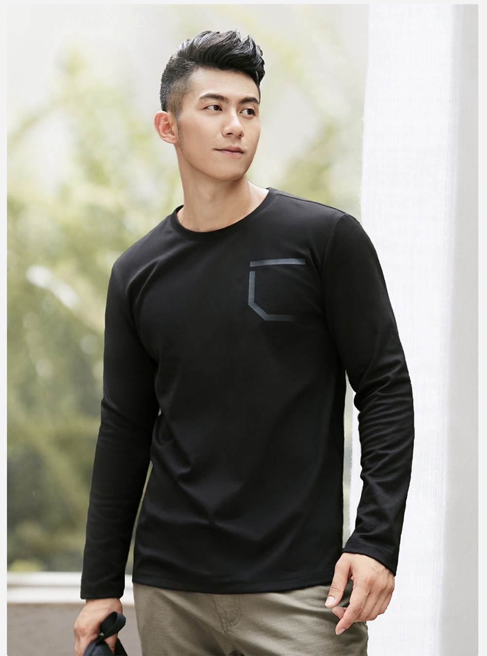 Xiaomi Uleemark Men Long Sleeve Crew Neck T-shirt Moisture Wicking Classic Sweatshirt Size S - Black