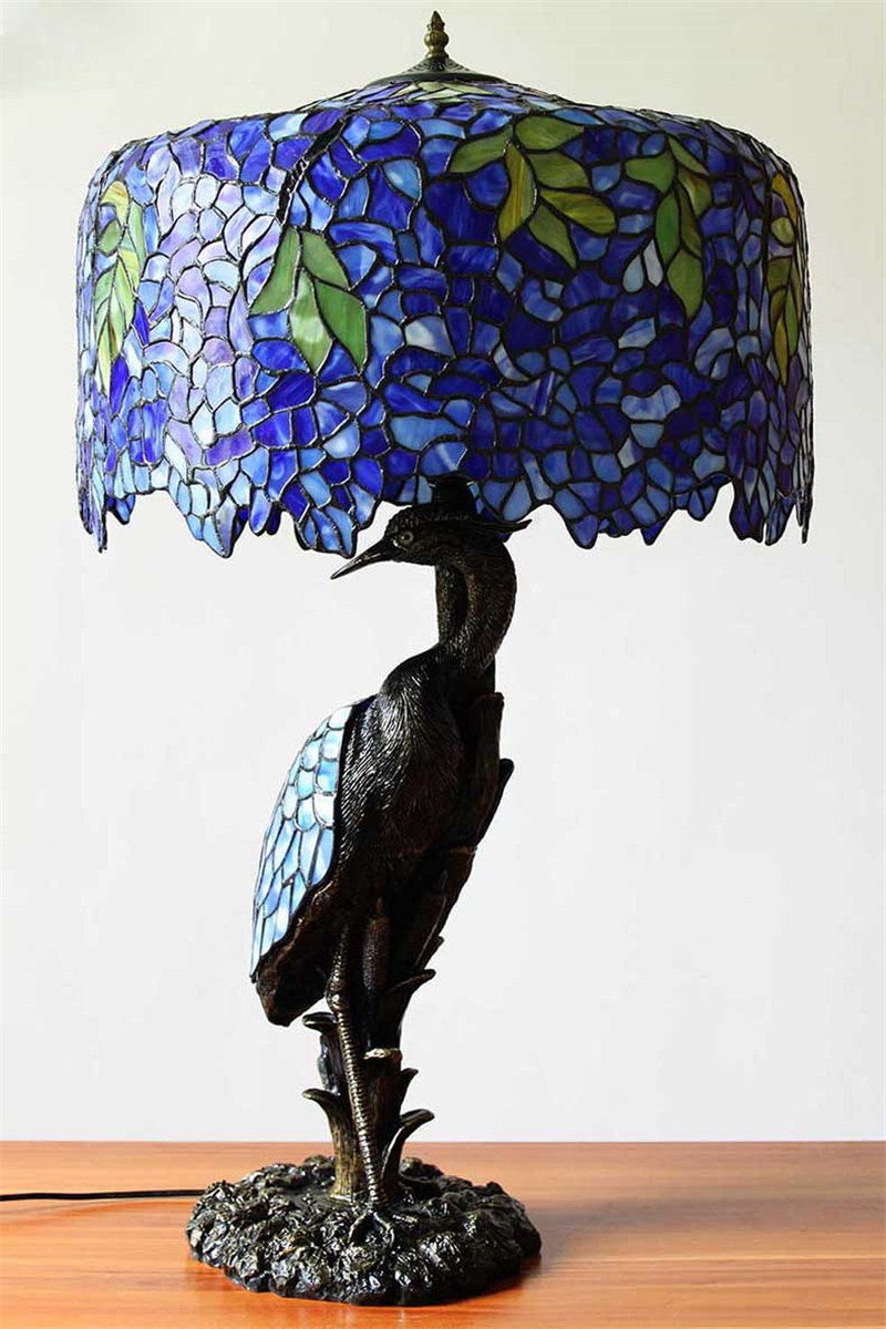 FUMAT TIFFANY Lamp European Classic Stained Glass Bird Resin Table Lamp Luxury Glass Desk Lamp for Living Room Bedroom -