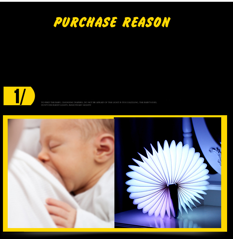 PU Leather Foldable Half Round Book Shaped LED Night Light Wireless Remote Control USB Book Bedside Lamp - Warm Light