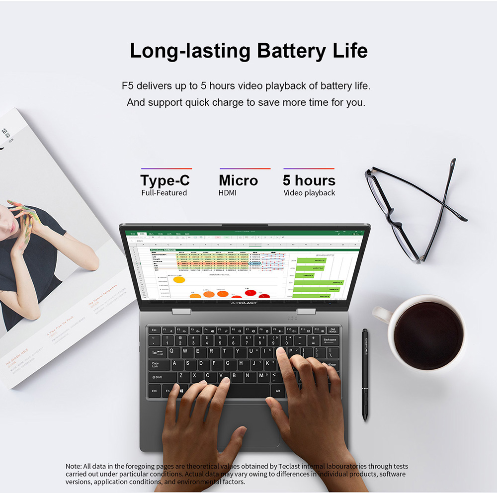 Teclast F5 Laptop Intel Gemini Lake N4100 Quad Core 11.6 Inch 360 Degree Rotating Touch Screen 1920*1080 Windows 10 8GB RAM 128GB SSD - Grey