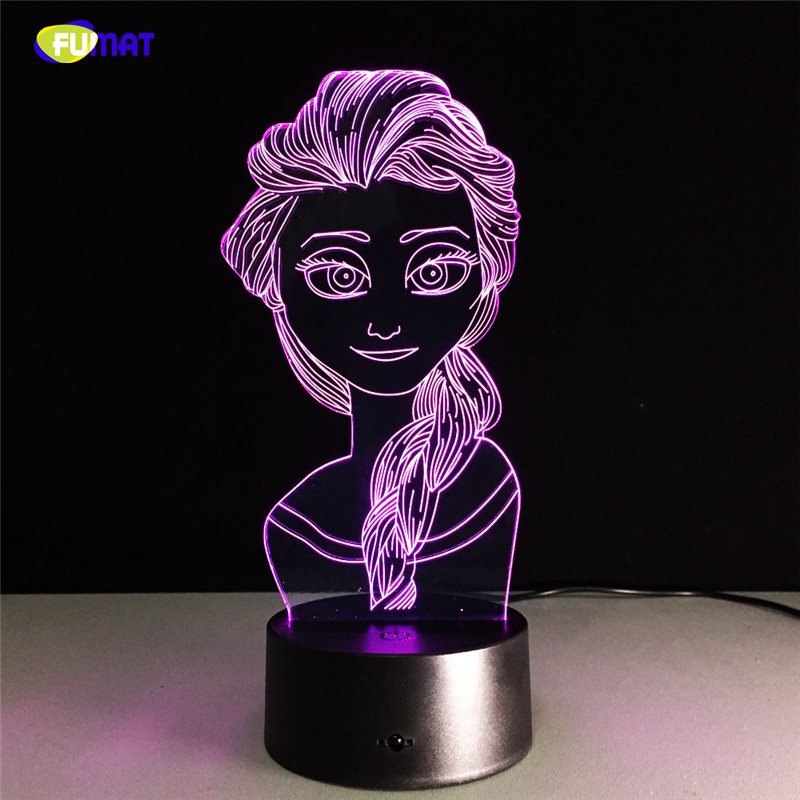 FUMAT Elsa Snow Queen Shaped 3D Lamp LED Night Lamp Table Lamp for Bedroom Bedside - Multi-color