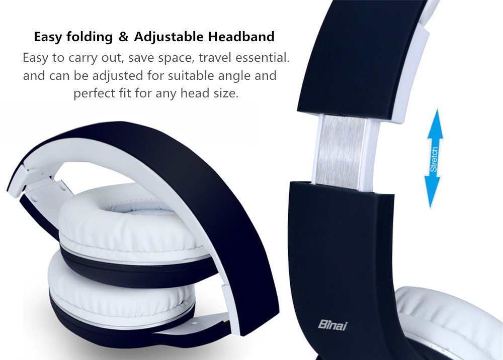 Binai V79 Wireless Bluetooth Headphones with Mic FM Radio Bass Stereo Headset for Android/IOS - Black & Silver
