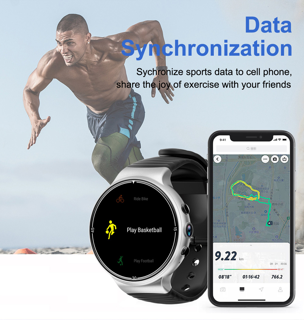 Makibes MK02 4G Smartwatch Phone Android 7.0 MTK6737 Quad Core 1G RAM 16G ROM GPS WiFi Heart Rate Video - Black