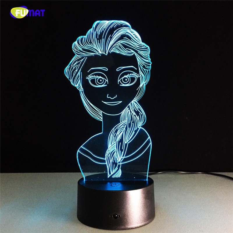 FUMAT Elsa Snow Queen Shaped 3D Lamp LED Night Lamp Table Lamp for Bedroom Bedside - Multi-color