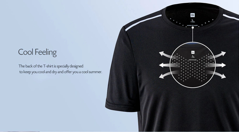 Xiaomi Youpin Round Collar Sports T-shirt Breathable Quick-drying Reflective Size L - Black