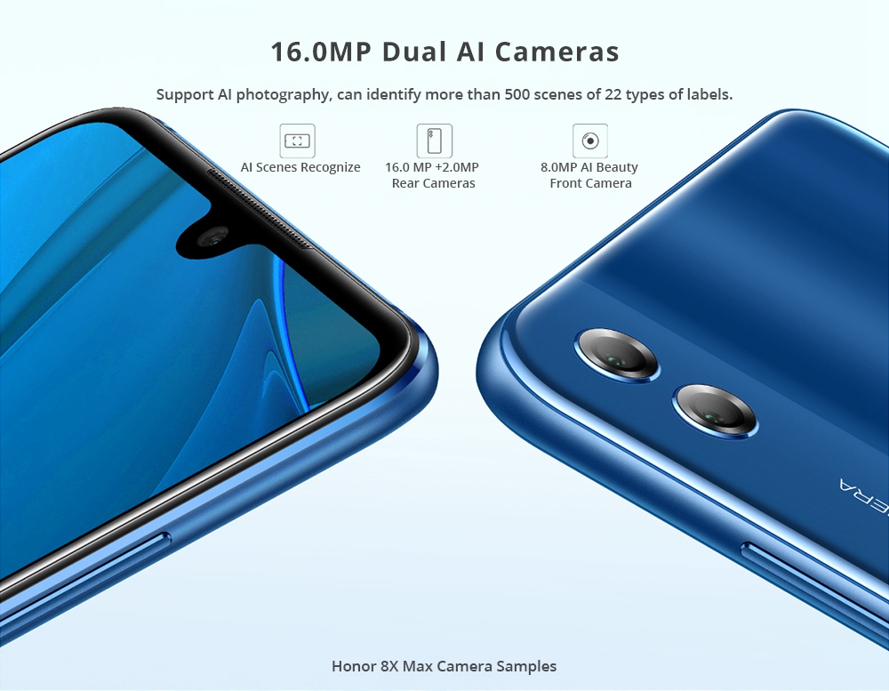 HUAWEI Honor 8X Max 7.12 Inch 4G LTE Smartphone Snapdragon 636 4GB 64GB 16.0MP+2.0MP Dual Rear Cameras Android 8.1 Touch ID Fast Charge 5000mAh - Blue