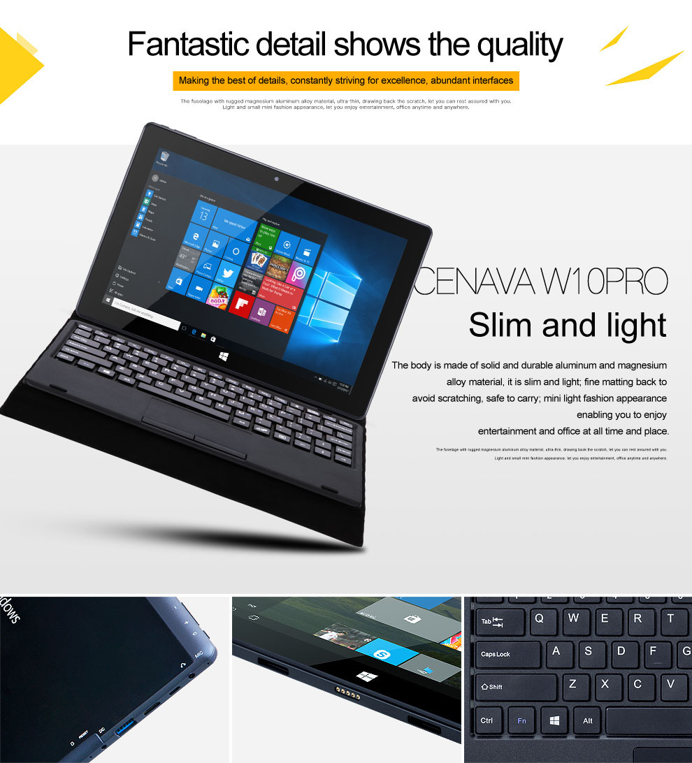 Cenava W10 Pro Tablet PC Intel Gemini Lake N4000 Quad Core 10.1 Inch IPS Touch Screen Windows 10 2GB RAM 32GB ROM - Black