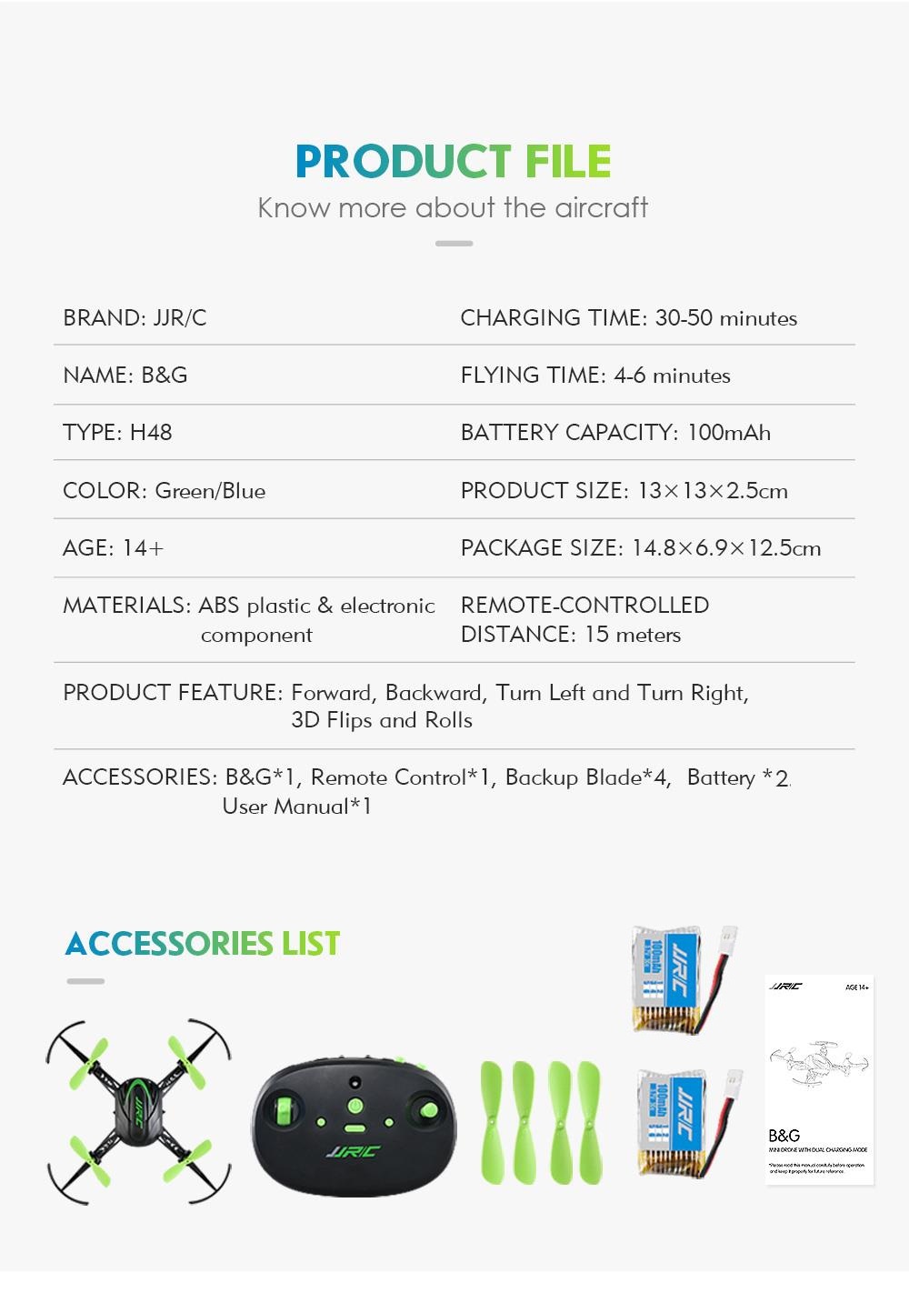 JJRC H48 Mini 2.4G 4CH 6Axis Gyro 3D Flips Dual Charing Modes RC Quadcopter RTF Green - Two Battery