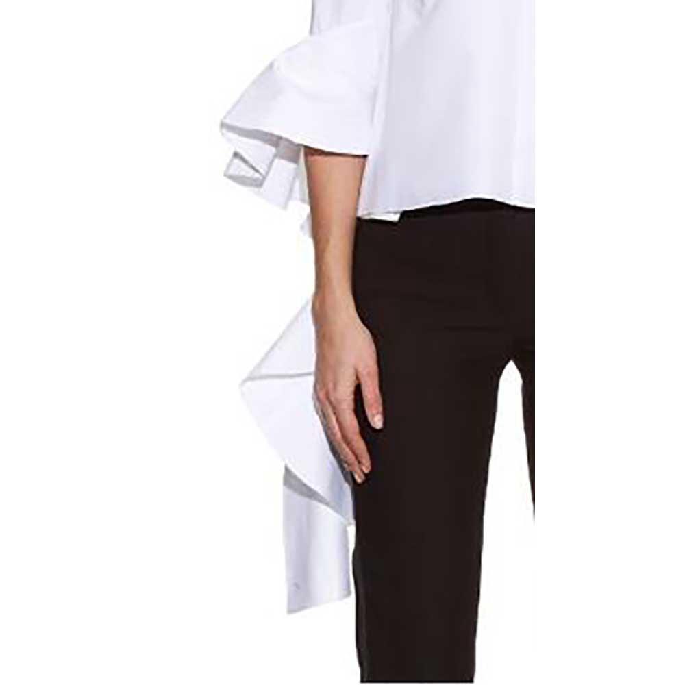 Women Off Shoulder Spiral-wave Trumpet Sleeve Solid Shirt Size L - White