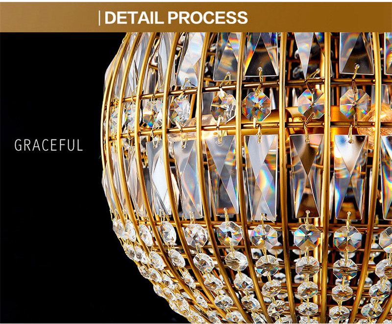 FUMAT American Style Round Crystal Chandelier Light Lustre K9 Hanging Ring Lamp for Living Room Dining Room Artistic - Gold