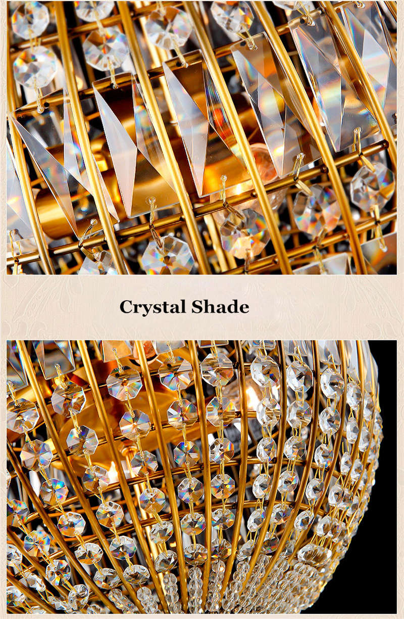 FUMAT American Style Round Crystal Chandelier Light Lustre K9 Hanging Ring Lamp for Living Room Dining Room Artistic - Gold