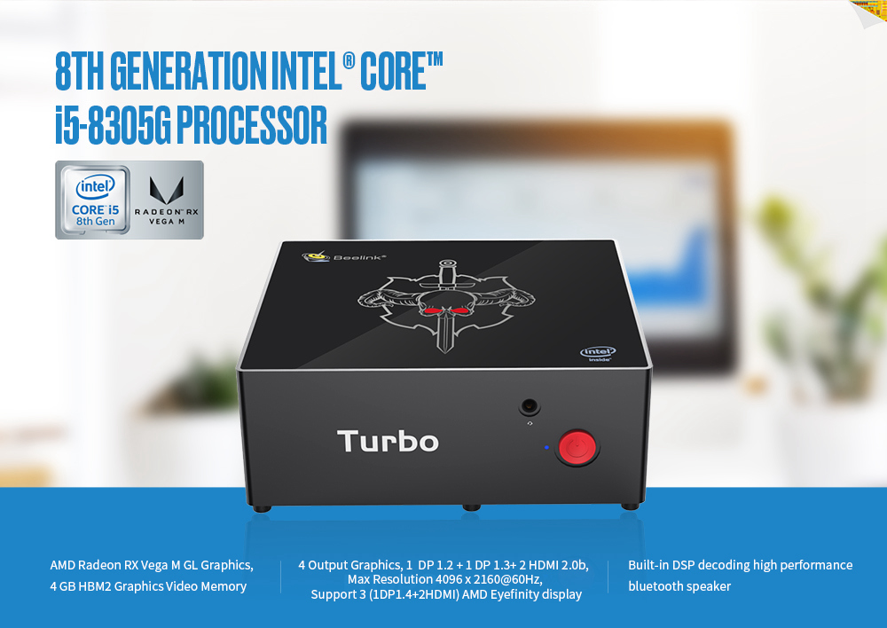 Beelink G5 Intel Kaby Lake G i5-8305G Radeon RX Vega M GL Barebone Mini PC 2.4G/5G WIFI Bluetooth Gigabit LAN DP*2 HDMI*2 USB3.0*5