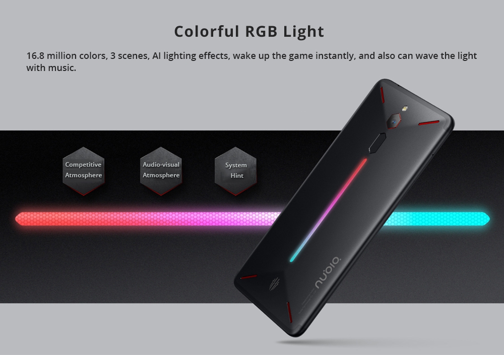 Nubia Red Magic 6.0 Inch FHD Screen 4G LTE Gaming Smartphone Snapdragon 835 6GB 64GB 24.0MP Camera Android 8.1 OS Type-C Touch ID OTG - Black