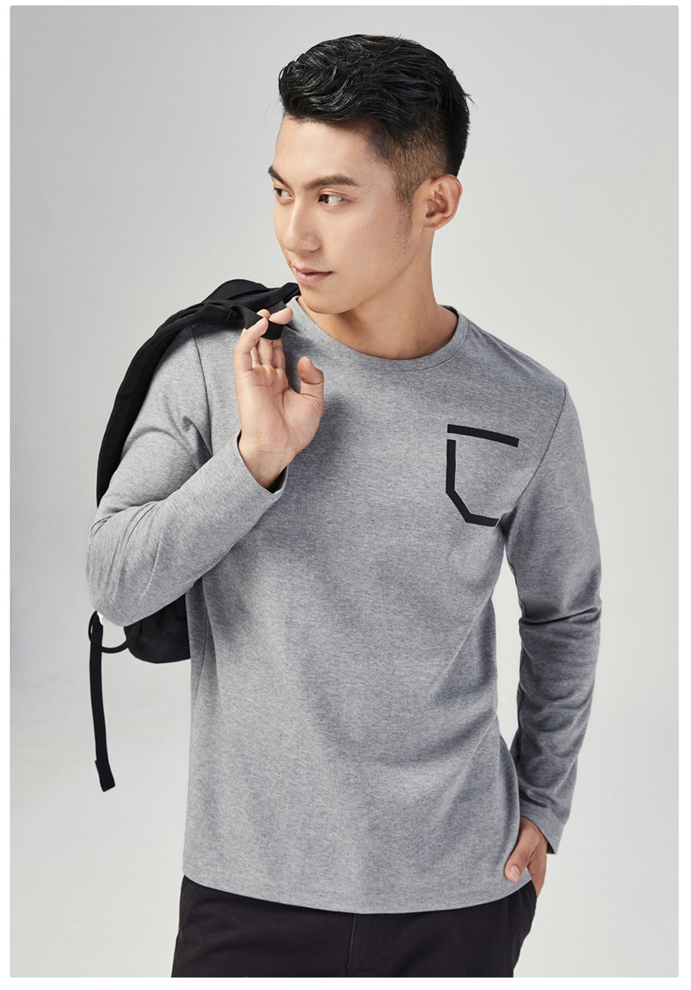 Xiaomi Uleemark Men Long Sleeve Crew Neck T-shirt Moisture Wicking Classic Sweatshirt Size S - Black