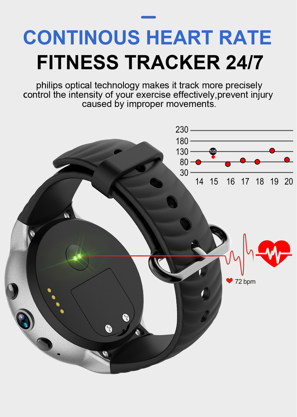 Makibes MK02 4G Smartwatch Phone Android 7.0 MTK6737 Quad Core 1G RAM 16G ROM GPS WiFi Heart Rate Video - Black