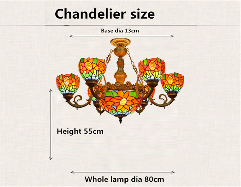 FUMAT Sunflower Stained Glass Lampshade Chandeliers European Classic Ceiling Light Tiffany Glass Lights For Living Room
