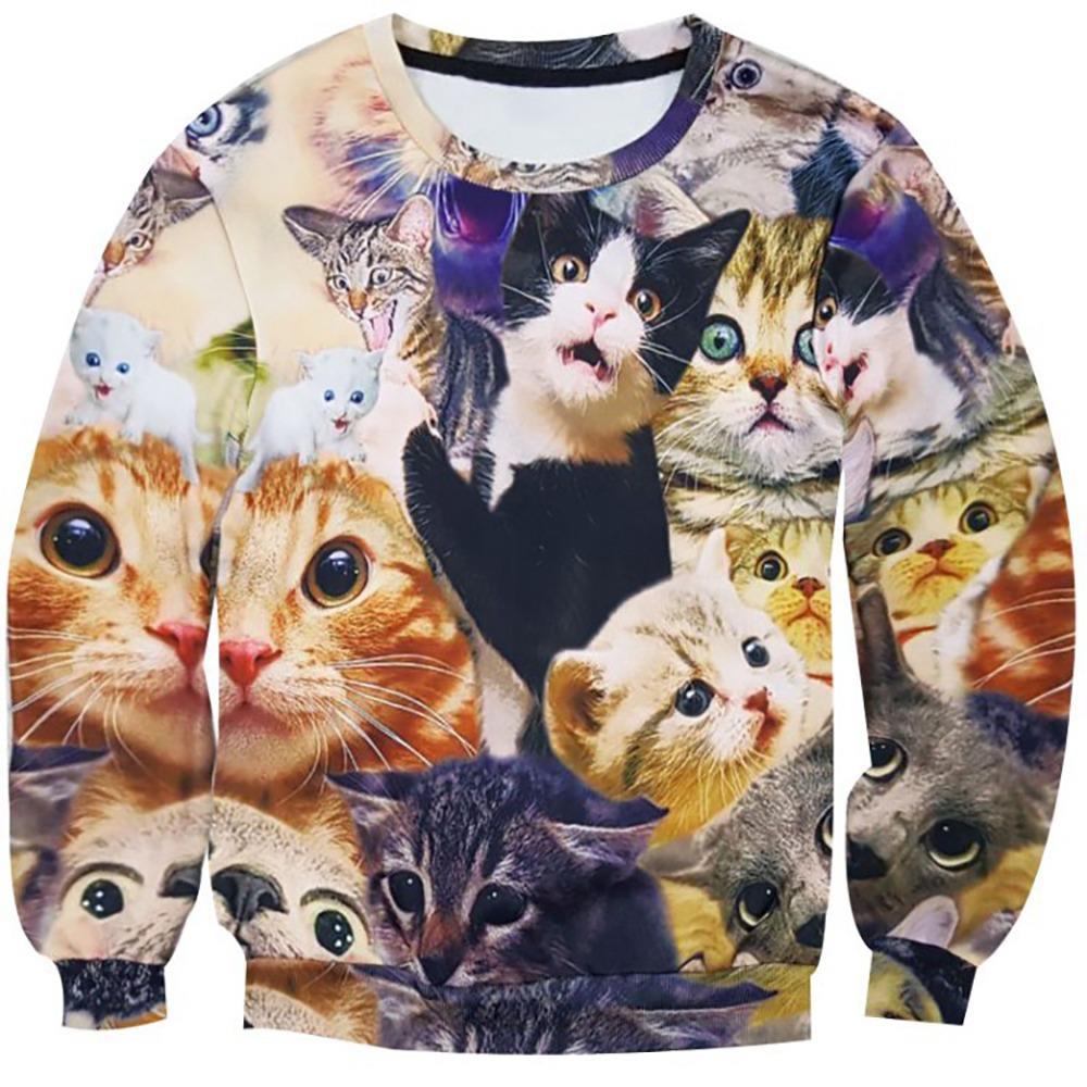 3D Digital Printed Anime Cat Pattern Men And Women Cotton Crewneck Sweatshirt Size L
