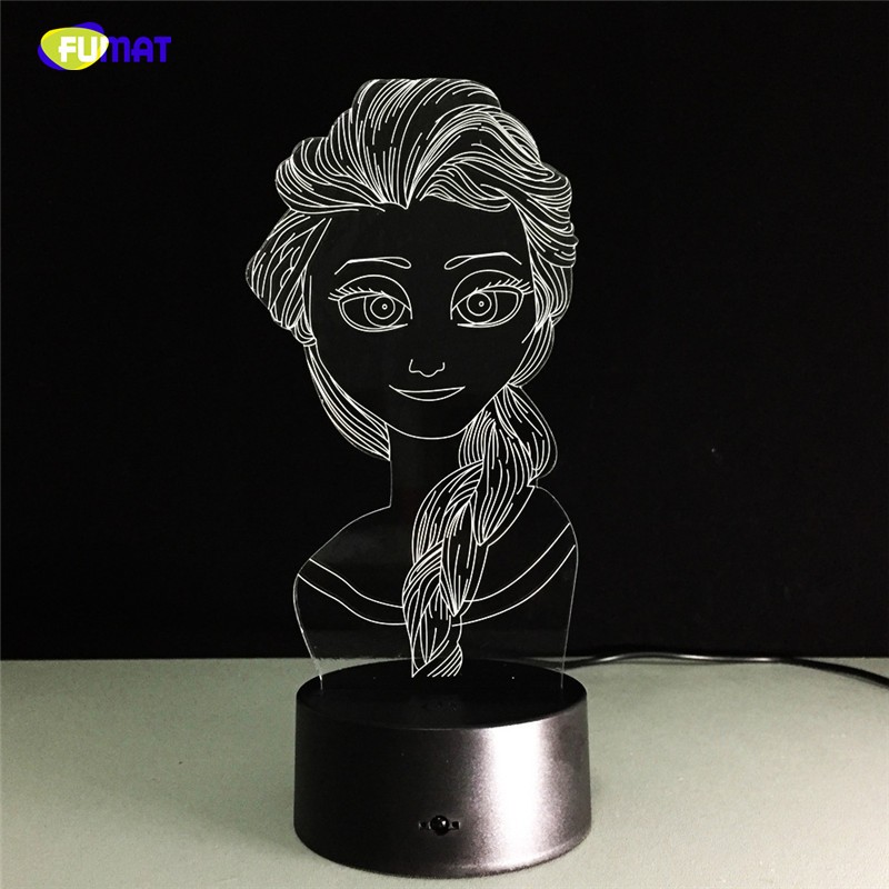 FUMAT Elsa Snow Queen Shaped 3D Lamp LED Night Lamp Table Lamp for Bedroom Bedside - Multi-color
