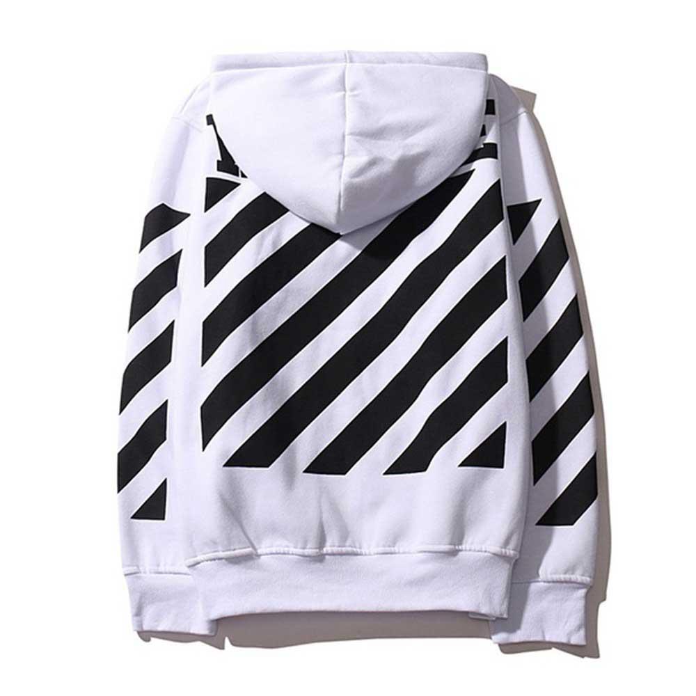 Women Autumn Long-sleeved Blouse Digital Printed Striped Cotton Hoodie Sweatshirt Size XL - White