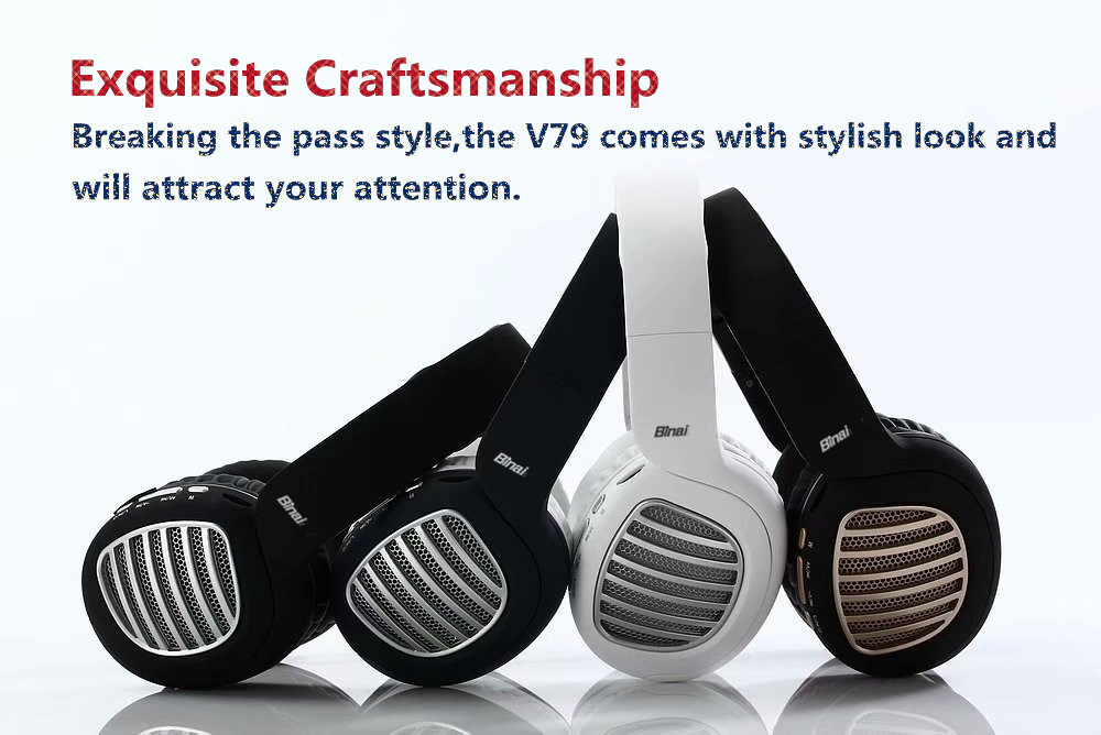 Binai V79 Wireless Bluetooth Headphones with Mic FM Radio Bass Stereo Headset for Android/IOS - Black & Silver