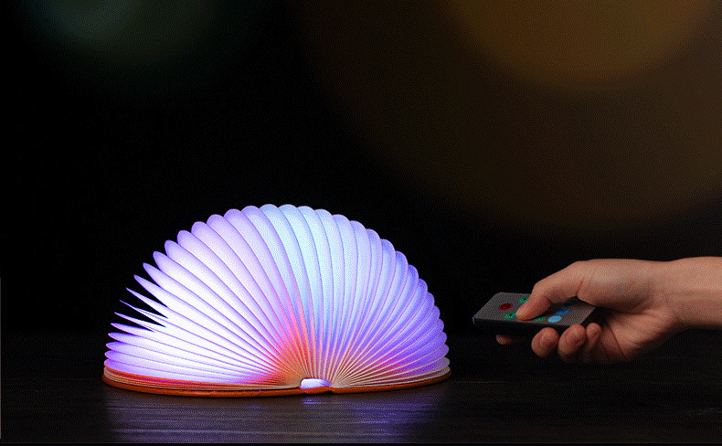 PU Leather Foldable Half Round Book Shaped LED Night Light Wireless Remote Control USB Book Bedside Lamp - Warm Light