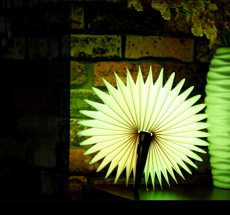 PU Leather Foldable Half Round Book Shaped LED Night Light Wireless Remote Control USB Book Bedside Lamp - Warm Light