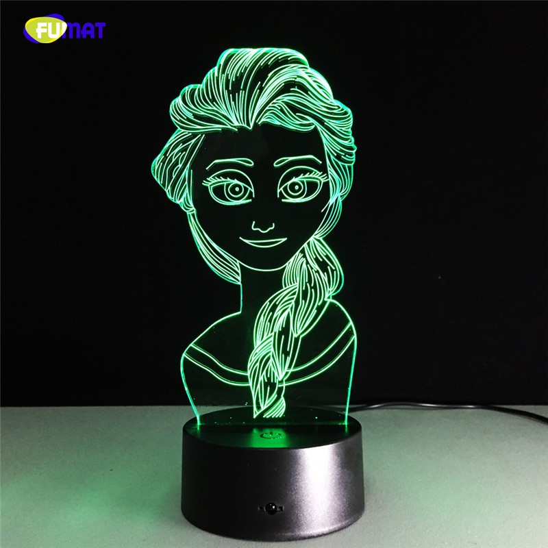 FUMAT Elsa Snow Queen Shaped 3D Lamp LED Night Lamp Table Lamp for Bedroom Bedside - Multi-color