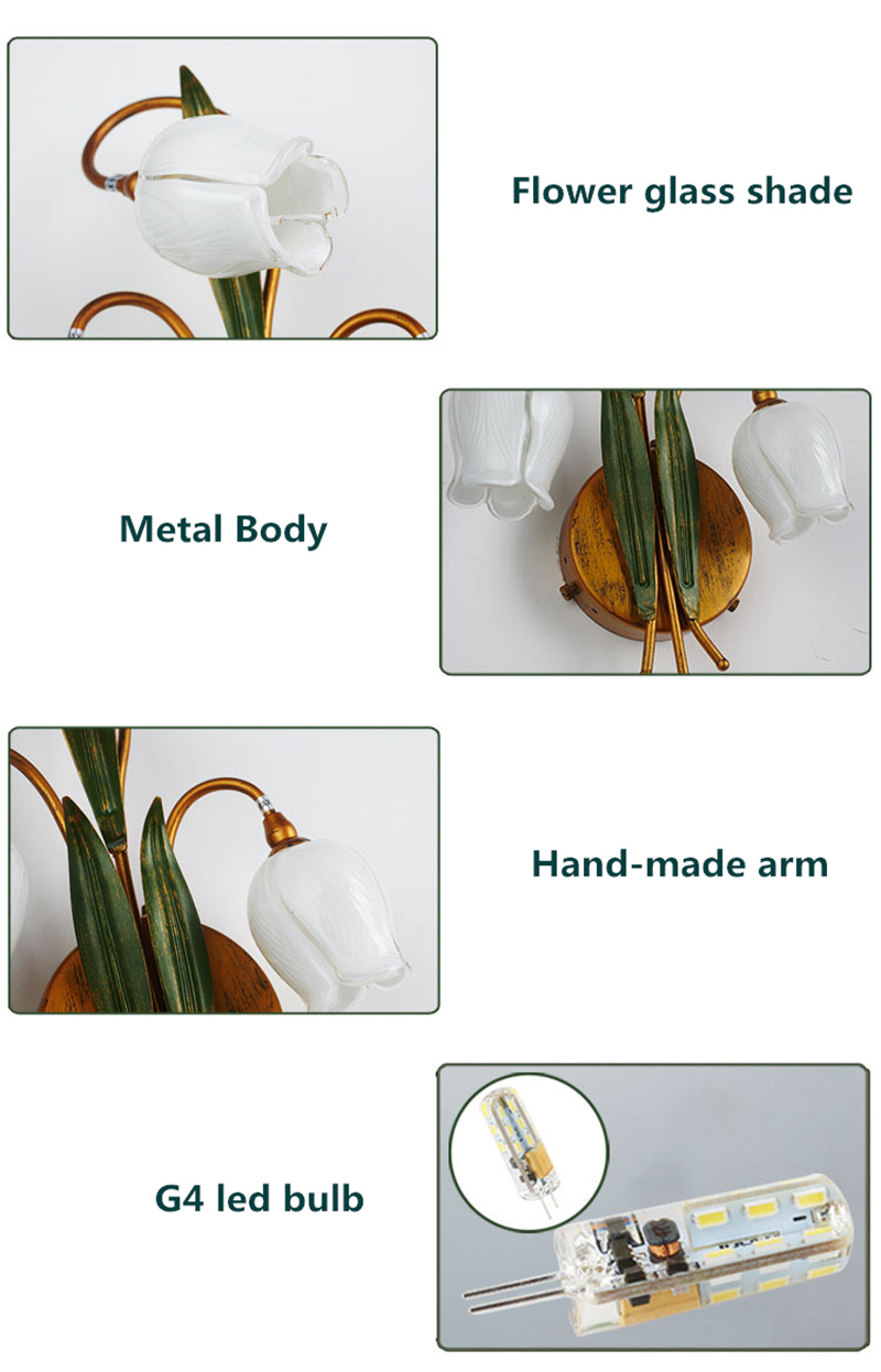 FUMAT TIFFANY Lamp European Modern Style Tulip Flower Wall Sconces Lamp Art Decor Lighting For Bedroom Bedside - White