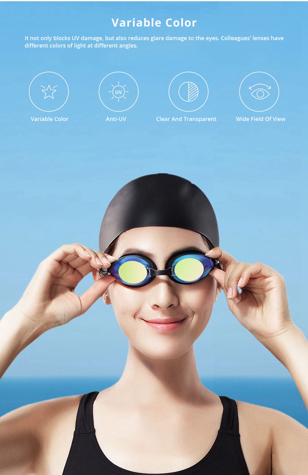 Xiaomi Yunmai Colorful HD Anti-fog Swim Goggles + Nose Clip + Ear Plugs Set - Bright Gold
