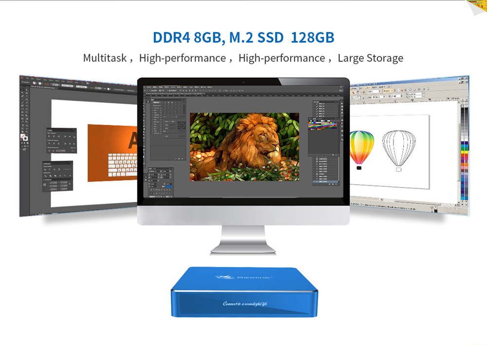 Beelink Gemini N50 Intel Gemini Lake N5000 8GB LPDDR4 128GB SSD Windows 10 Mini PC Dual Band WIFI Gigabit LAN Bluetooth USB3.0*4 HDMI*2 - Blue