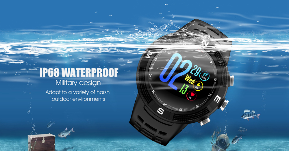 DTNO.I NO.1 F18 Sports Smartwatch 1.3 Inch TFT Touch Screen Bluetooth 4.2 IP68 Built-in GPS Heart Rate Monitor Call Message Reminder - Black
