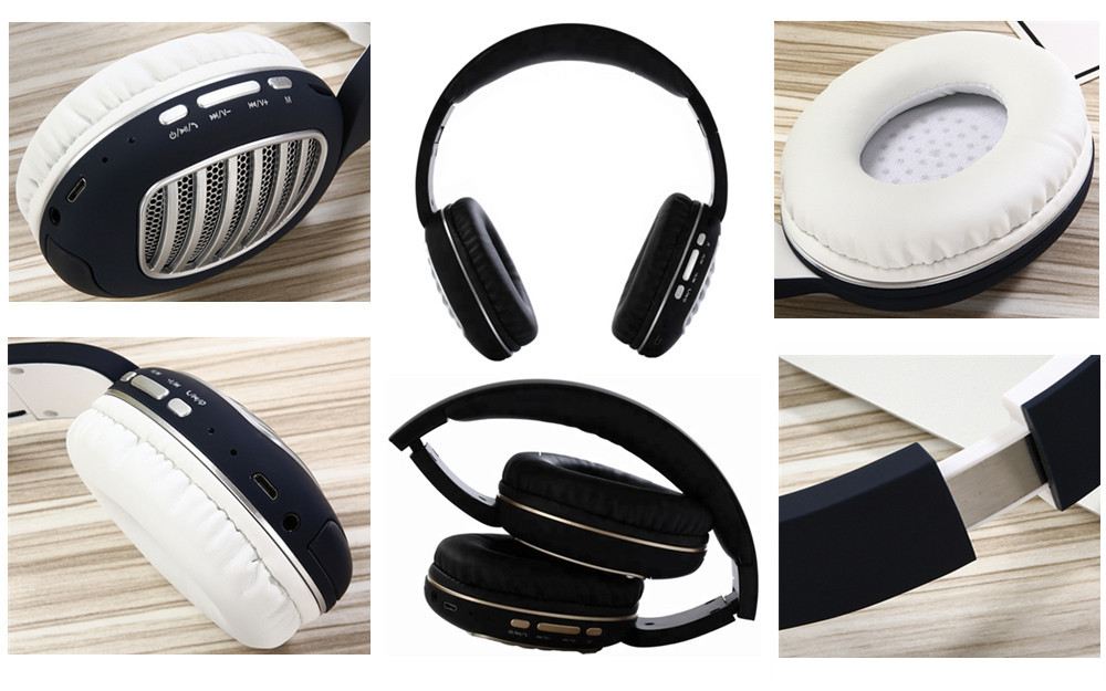 Binai V79 Wireless Bluetooth Headphones with Mic FM Radio Bass Stereo Headset for Android/IOS - Black & Silver