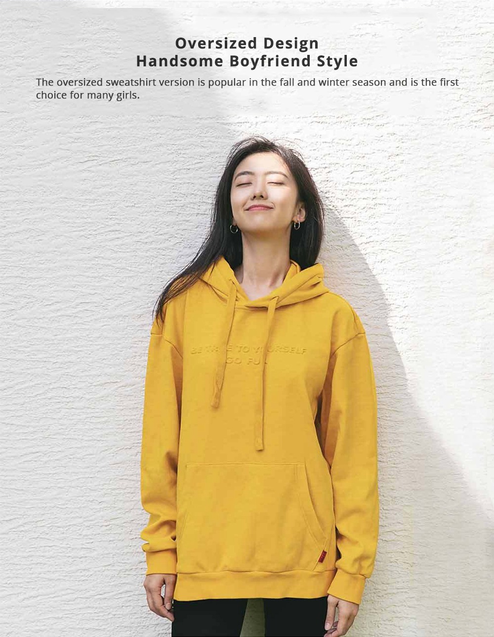Xiaomi 90FUN Unisex Oversized Style Hoodie Double-layer Composite Fabric Sweatshirt Size M - Black