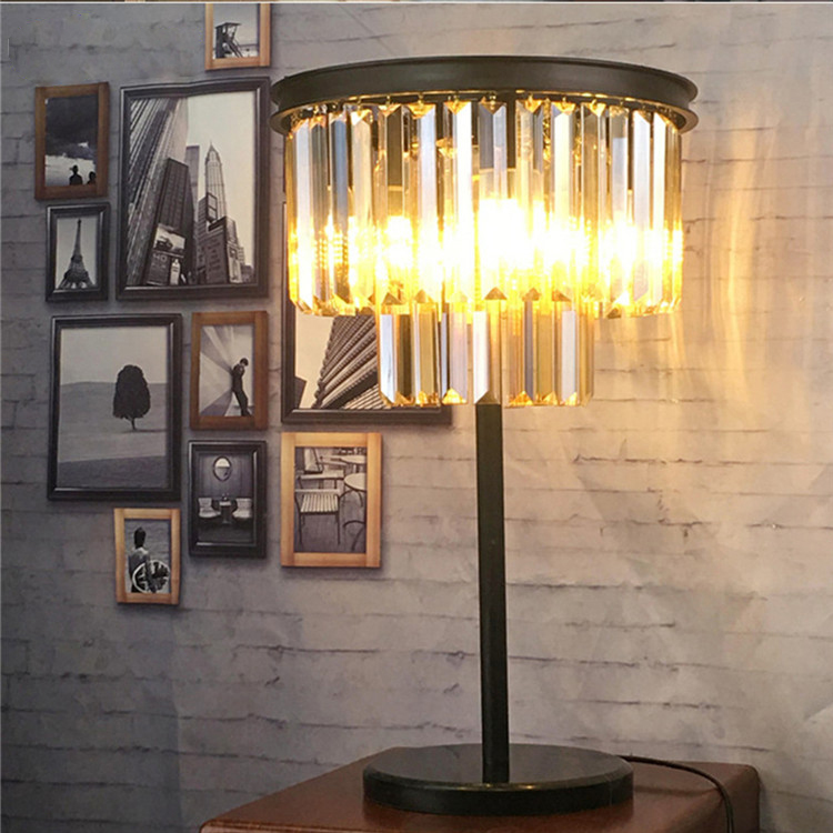 FUMAT Table Lamp Dual Layers K9 Crystal Lustre Luxury Table Lights Desk Lamp Bedside Decoration Lights for Living Room Bedroom - Amber