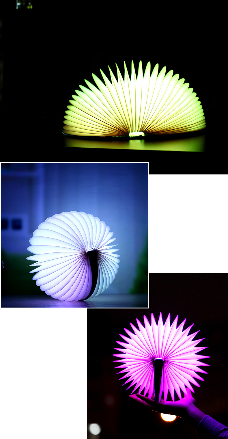 PU Leather Foldable Half Round Book Shaped LED Night Light Wireless Remote Control USB Book Bedside Lamp - Warm Light