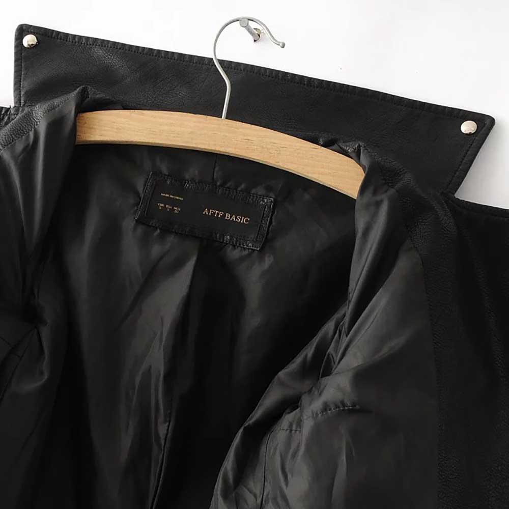 Women Autumn Casual PU Leather Short Coat With Diagonal Zipper Size M - Black