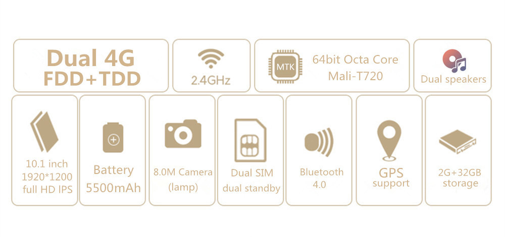Binai Mini10 4G Tablet PC MTK6753 Deca Core 10.1 Inch IPS 1920*1200 Dual SIM Dual Standby Android 7.0 2GB RAM 32GB ROM - Black