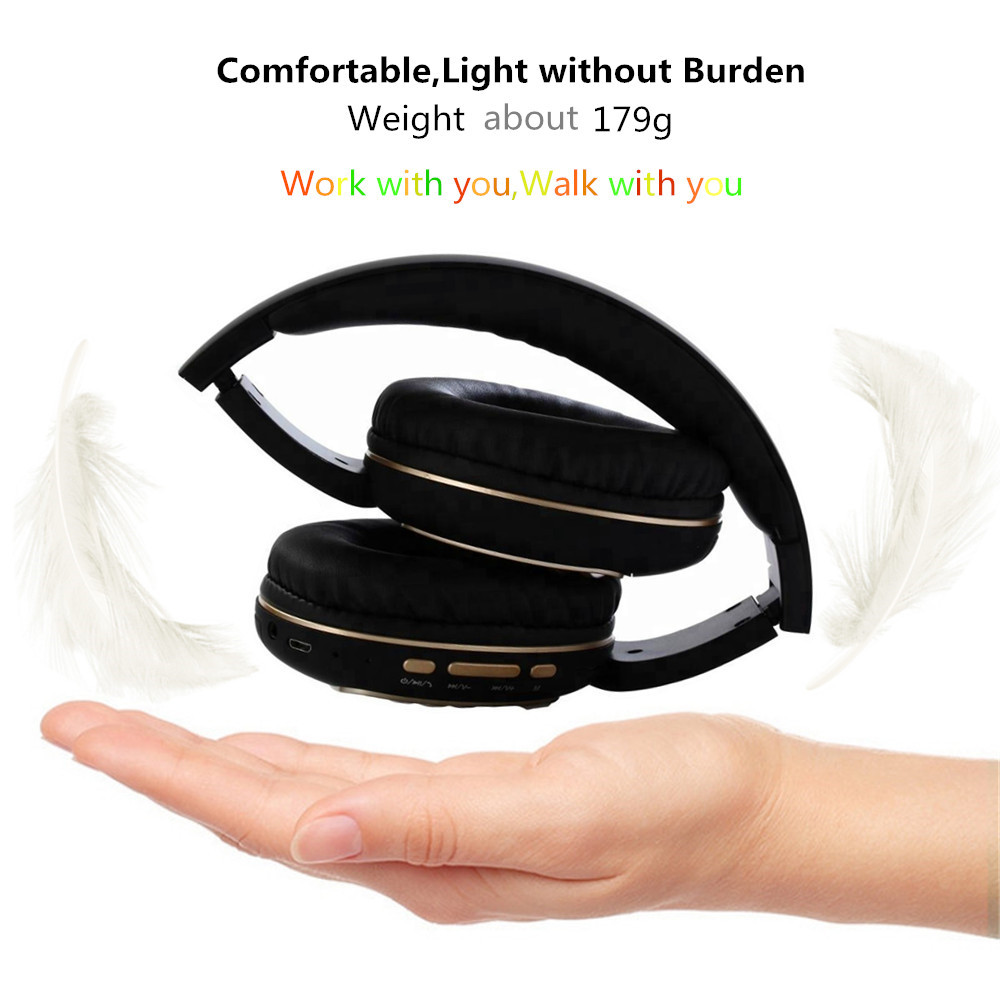 Binai V79 Wireless Bluetooth Headphones with Mic FM Radio Bass Stereo Headset for Android/IOS - Black & Silver