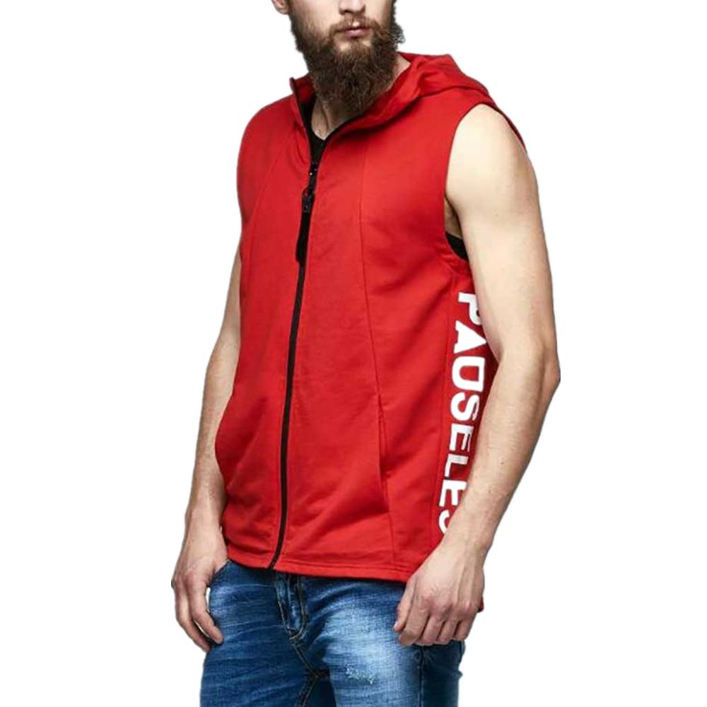 Men Pullover Fashion Design Sleeveless Hoodies For Men Outerwear Hoodies Size M - Red