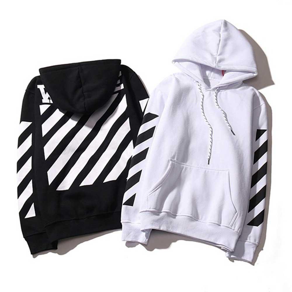 Women Autumn Long-sleeved Blouse Digital Printed Striped Cotton Hoodie Sweatshirt Size XL - White
