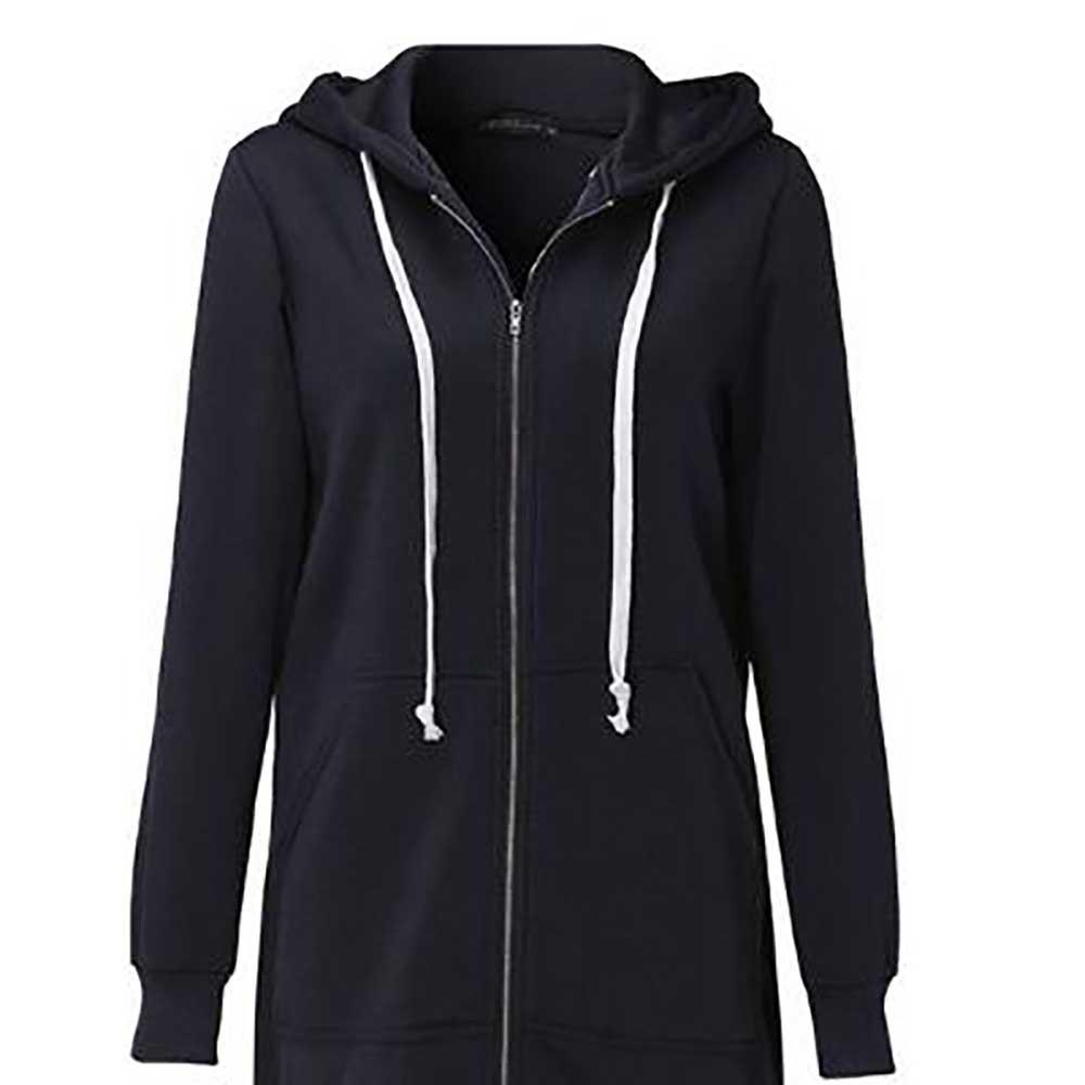 Women Autumn Long-sleeved Hoodie Sweatshirt Zipper Ladies Coat Size 4XL - Black