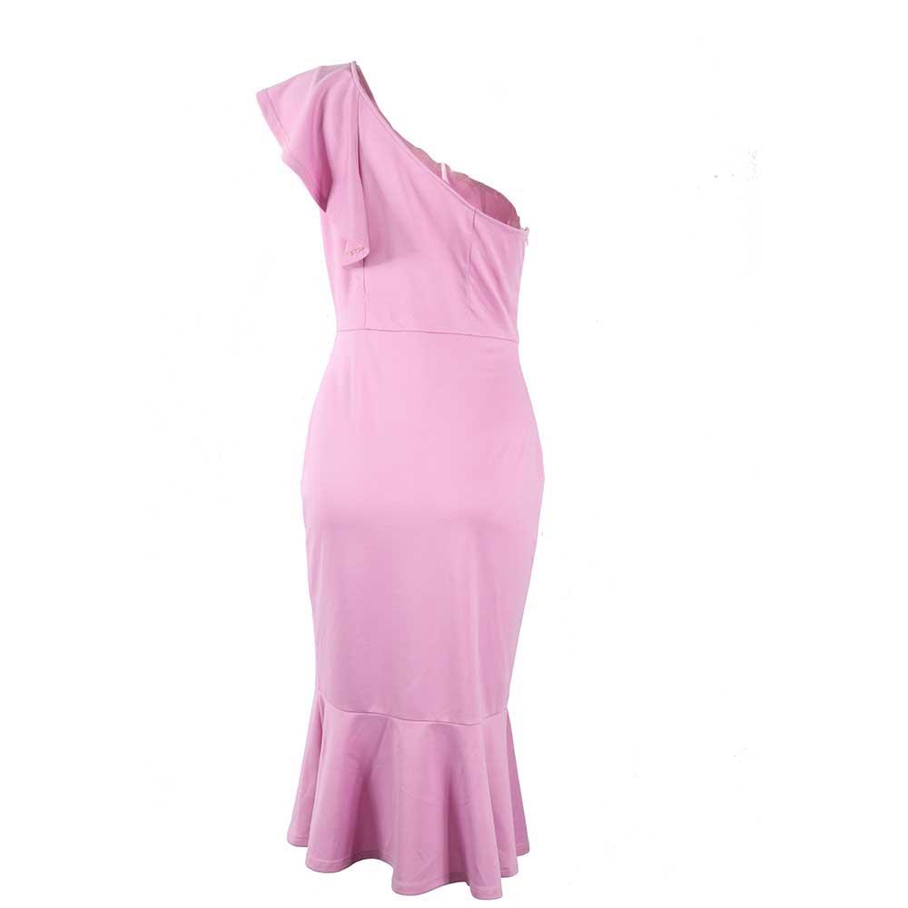Women Slim Strapless Asymmetrical Ruffle Dress Size XXL - Pink