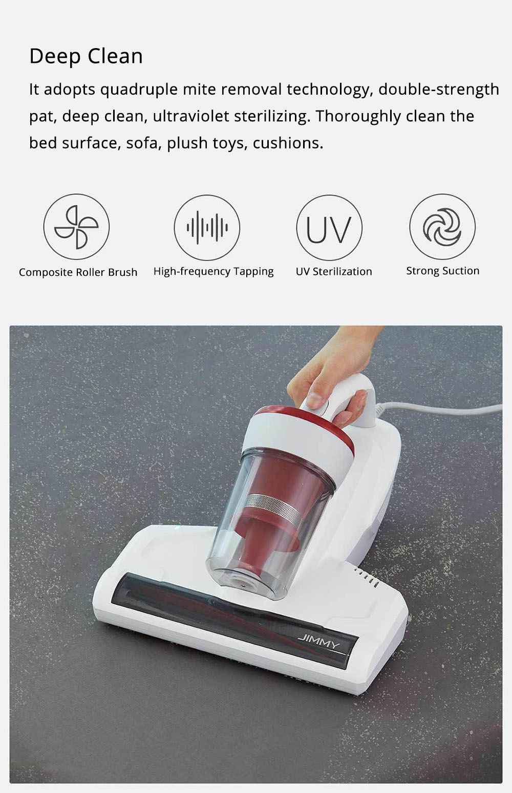 Xiaomi JIMMY JV11 Handheld Anti-mite Vacuum Cleaner Powerful Tapping Noise Reduction UV Sterilization - White
