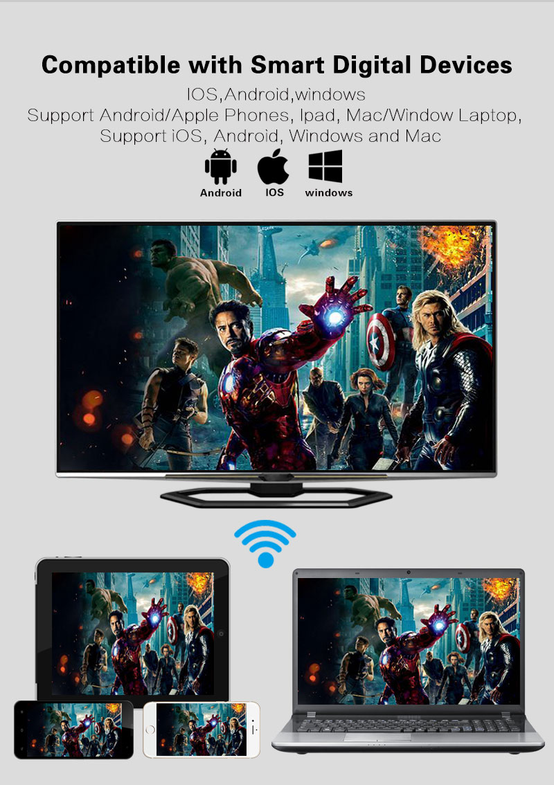 EC-C18 TV Dongle Full HD 1080P Miracast Airplay Dongle 2.4G WIFI Support iOS/Android HDMI Output
