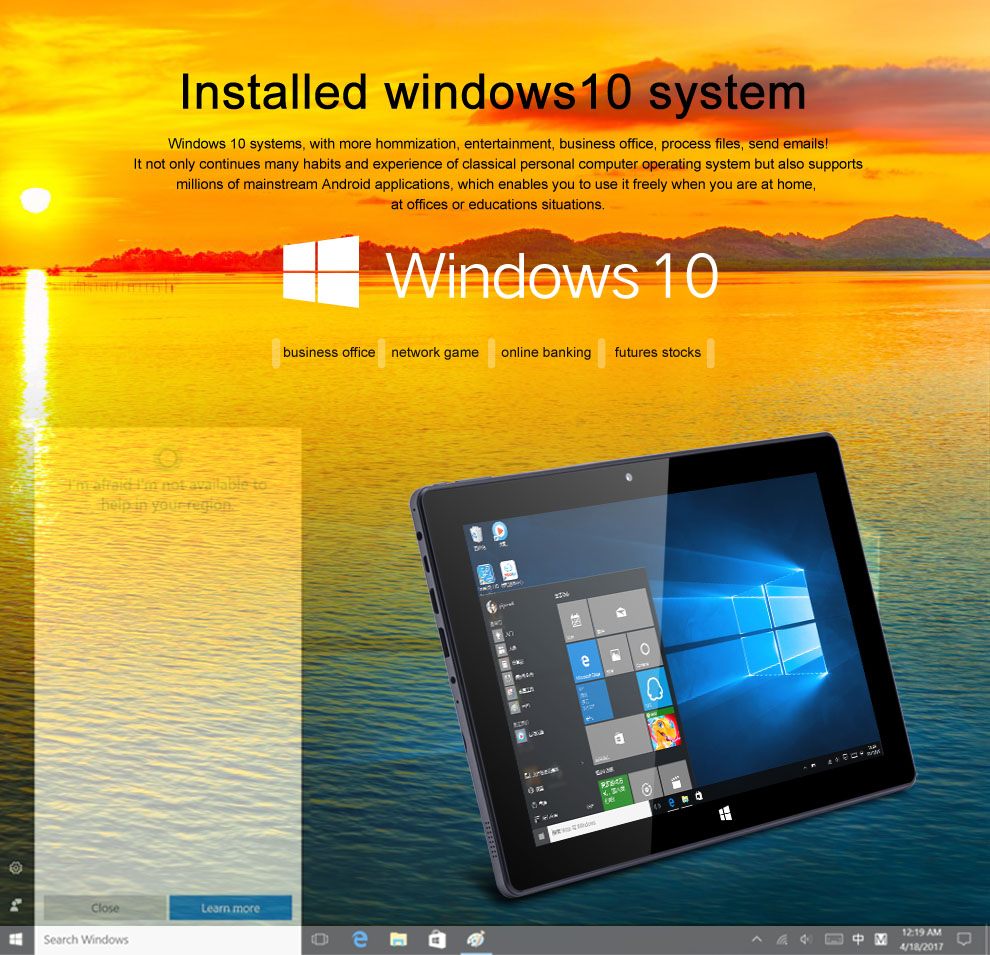 Cenava W10 Pro Tablet PC Intel Gemini Lake N4000 Quad Core 10.1 Inch IPS Touch Screen Windows 10 4GB RAM 64GB ROM - Black
