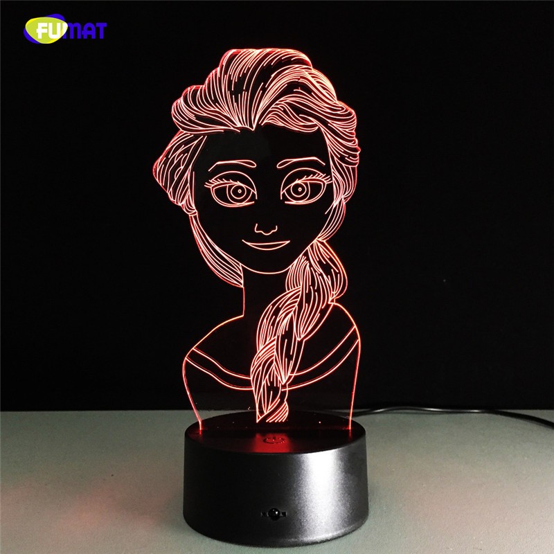 FUMAT Elsa Snow Queen Shaped 3D Lamp LED Night Lamp Table Lamp for Bedroom Bedside - Multi-color