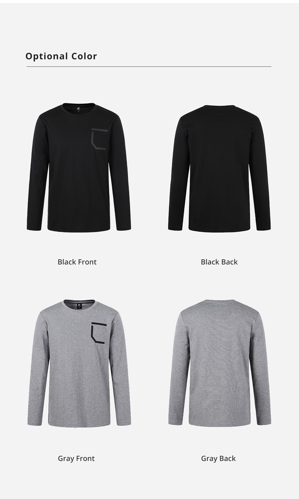Xiaomi Uleemark Men Long Sleeve Crew Neck T-shirt Moisture Wicking Classic Sweatshirt Size S - Black