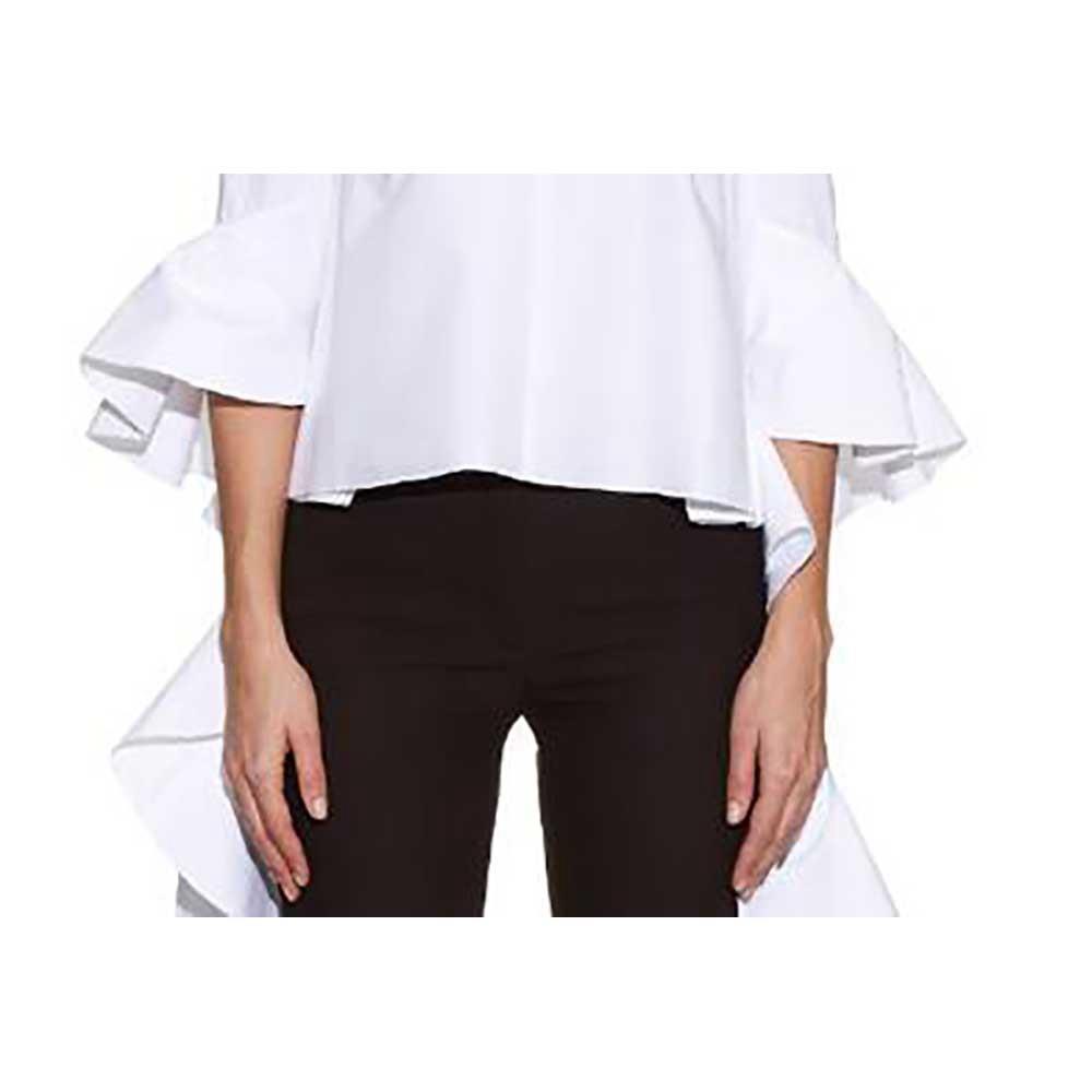 Women Off Shoulder Spiral-wave Trumpet Sleeve Solid Shirt Size L - White