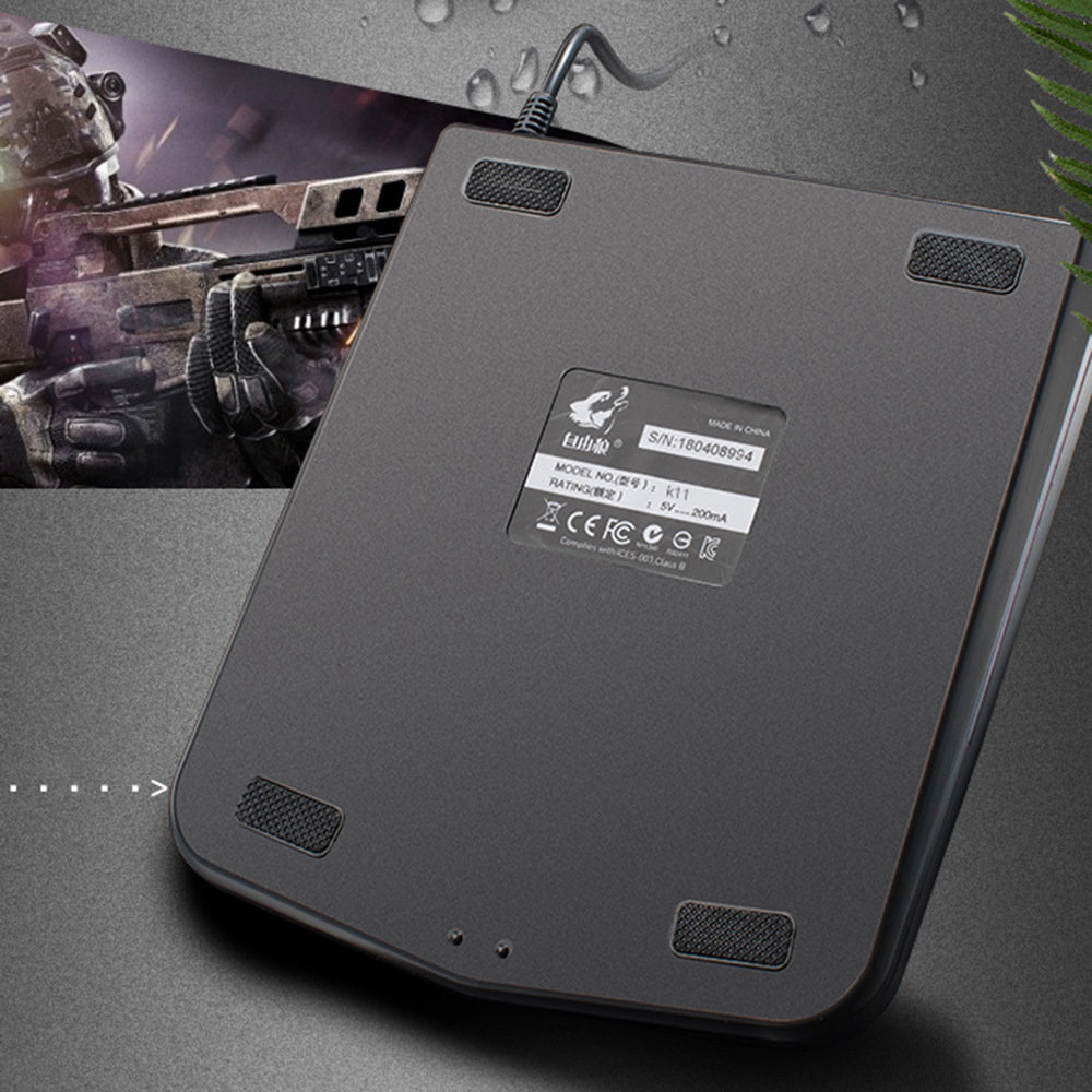 Free Wolf K11 Wired One-hand Membrane Gaming Keyboard Ergonomic Design Rainbow LED Backlit 28 Keys Anti-ghosting - Black