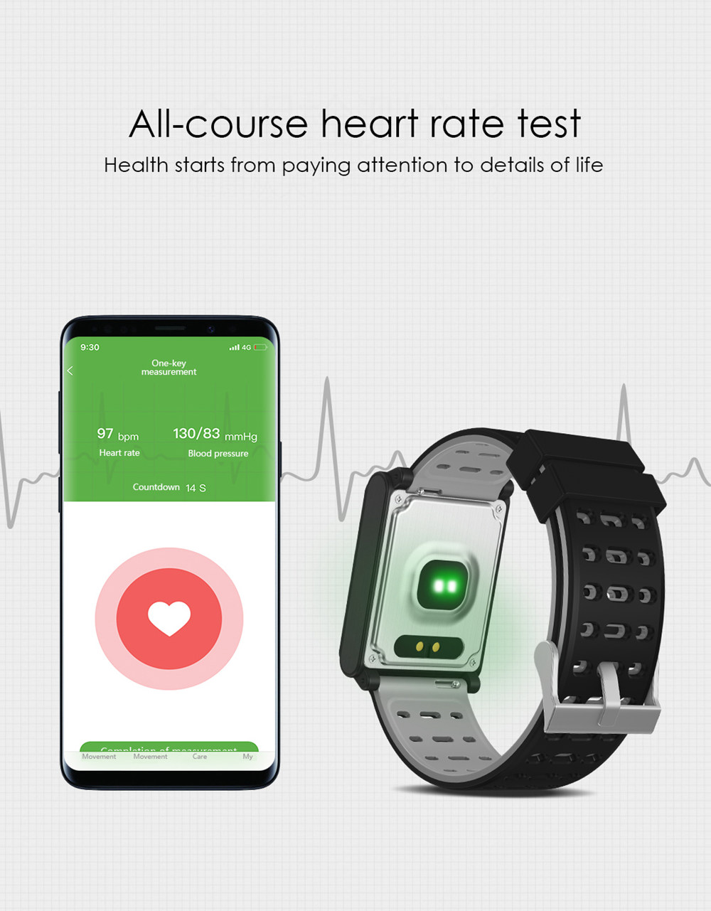 Makibes CK02 Smartwatch 1.3 Inch TFT Screen Fitness Tracker Blood Pressure Heart Rate Monitor IP67 Waterproof - Silver